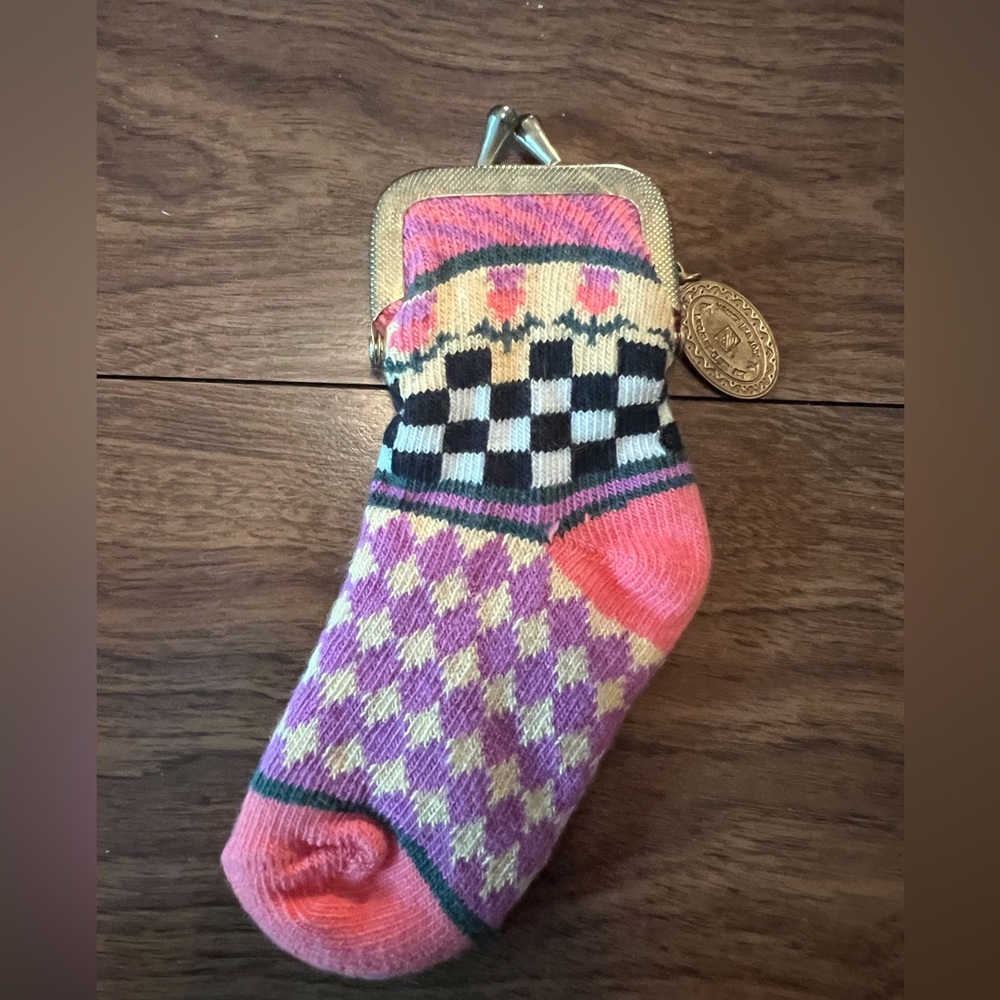 MacKenzie-Childs Multicolor Checkered Snap-close Mini-Sock Coin Purse